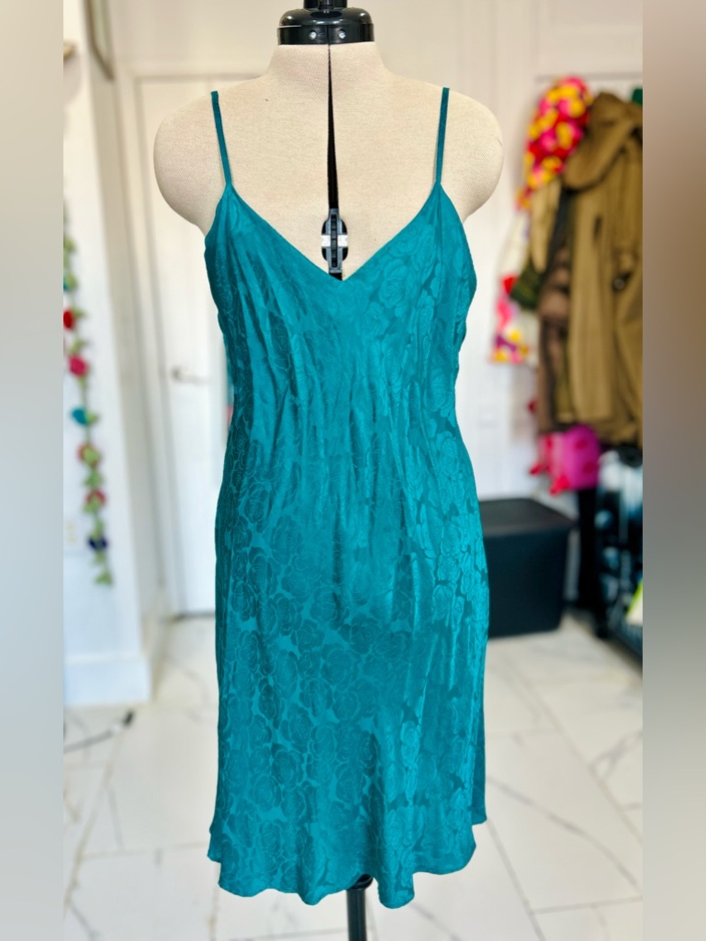 august silk Teal Satin Slip Top